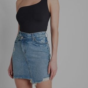 Super High Waisted Crossover Waistband Denim Mini Skirt